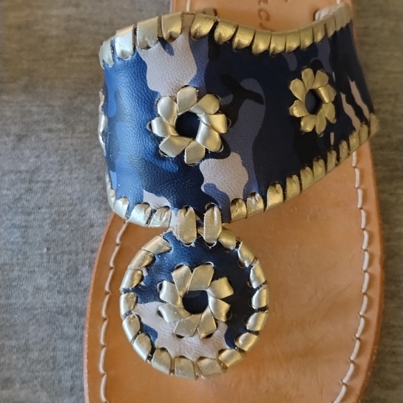 Jack Rogers Navy Camo & Platinum Trim Leather Flip Flop Sandals Size 8 - Picture 7 of 14